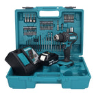 Taladro percutor inalámbrico Makita DHP 482 RG1X1 18 V + 1x batería 6,0 Ah + cargador + set de accesorios 74 piezas + estuche