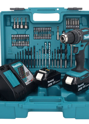 Makita DHP 482 RGX1 Perceuse-visseuse à percussion sans fil 18 V + 2x Batteries 6,0 Ah + Chargeur + kit d'accessoires - 74 pièces + Mallette