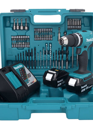 Makita DHP 453 RFX1 Perceuse-visseuse à percussion sans fil 18 V 42 Nm + 2x Batteries 3,0 Ah + Chargeur + Kit d'accessoires - 74 pièces + Coffret