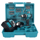 Taladro percutor inalámbrico Makita DHP 453 RG1X1 18 V 42 Nm + 1x batería 6,0 Ah + cargador + set de accesorios 74 piezas + estuche