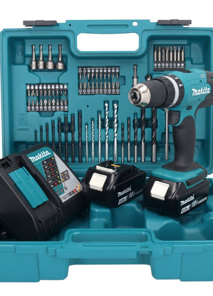 Makita DHP 453 RGX1 Perceuse-visseuse à percussion sans fil 18 V 42 Nm + 2x Batteries 6,0 Ah + Chargeur + kit d'accessoires - 74 pièces + Coffret