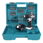 Taladro percutor inalámbrico Makita DHP 482 T1X1W 18 V 62 Nm + 1x batería 5,0 Ah + set de accesorios 74 piezas + maletín - sin cargador