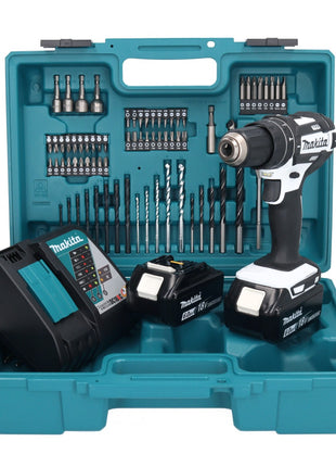 Taladro percutor inalámbrico Makita DHP 482 RGX1W 18 V 62 Nm + 2x baterías 6,0 Ah + cargador + set de accesorios 74 piezas + estuche