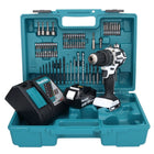 Makita DHP 484 RF1X1W Taladro percutor inalámbrico 18 V 54 Nm sin escobillas blanco + 1x batería 3,0 Ah + cargador + set de accesorios 74 piezas + estuche