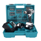 Makita DHP 484 RFX1W Perceuse-visseuse à percussion sans fil 18 V 54 Nm brushless blanc + 2x Batteries 3,0 Ah + Chargeur + set d'accessoires - 74 pièces + Mallette