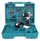 Makita DHP 484 T1X1W taladro percutor inalámbrico 18 V 54 Nm sin escobillas blanco + 1x batería 5,0 Ah + set de accesorios 74 piezas + maletín - sin cargador