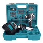 Makita DHP 484 RG1X1W taladro percutor inalámbrico 18 V 54 Nm sin escobillas blanco + 1x batería 6,0 Ah + cargador + set de accesorios 74 piezas + estuche