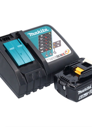 Makita DHP 484 RG1X1W taladro percutor inalámbrico 18 V 54 Nm sin escobillas blanco + 1x batería 6,0 Ah + cargador + set de accesorios 74 piezas + estuche