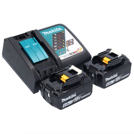 Makita DHP 484 RGX1W Taladro percutor inalámbrico 18 V 54 Nm sin escobillas blanco + 2x baterías 6,0 Ah + cargador + set de accesorios 74 piezas + estuche