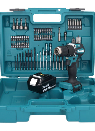 Taladro percutor inalámbrico Makita DHP 487 F1X1 18 V 40 Nm sin escobillas + 1x batería 3,0 Ah + juego de accesorios 74 piezas + maletín - sin cargador