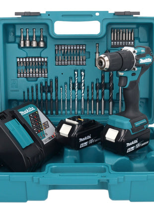 Makita DHP 487 RGX1 18 V Perceuse-visseuse à percussion sans fil 40 Nm sans balai + 2x Batteries 6,0 Ah + Chargeur + kit d'accessoires - 74 pièces + Mallette