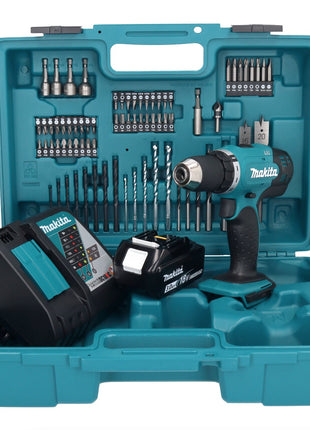 Makita DDF 453 RF1X1 taladro atornillador inalámbrico 18 V 42 Nm + 1x batería 3,0 Ah + cargador + set de accesorios 74 piezas + estuche