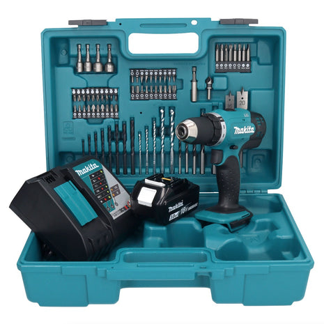 Makita DDF 453 RF1X1 Perceuse-visseuse sans fil 18 V 42 Nm + 1x Batterie 3,0 Ah + Chargeur + kit d'accessoires - 74 pièces + Mallette