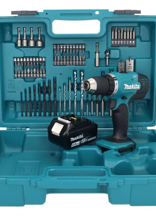 Makita DDF 453 G1X1 taladro atornillador inalámbrico 18 V 42 Nm + 1x batería 6,0 Ah + set de accesorios 74 piezas + maletín - sin cargador