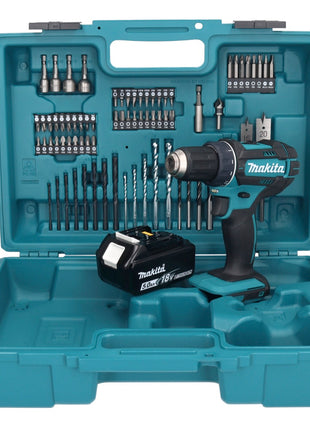 Makita DDF 482 T1X1 taladro atornillador inalámbrico 18 V 62 Nm + 1x batería 5,0 Ah + set de accesorios 74 piezas + maletín - sin cargador