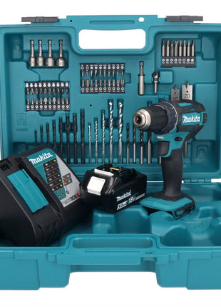 Makita DDF 482 RT1X1 Perceuse-visseuse sans fil 18 V 62 Nm + 1x Batterie 5,0 Ah + Chargeur + kit d'accessoires - 74 pièces + Mallette