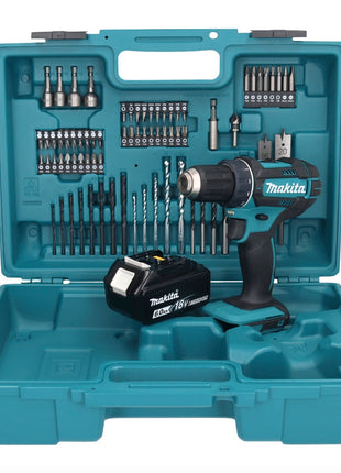 Makita DDF 482 G1X1 taladro atornillador inalámbrico 18 V 62 Nm + 1x batería 6,0 Ah + juego de accesorios 74 piezas + maletín - sin cargador