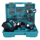 Makita DDF 485 RTX1 Perceuse-visseuse sans fil 18 V 50 Nm sans balais + 2x Batteries 5,0 Ah + Chargeur + kit d'accessoires - 74 pièces + mallette