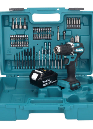 Makita DDF 487 F1X1 taladro atornillador inalámbrico 18 V 40 Nm sin escobillas + 1x batería 3,0 Ah + juego de accesorios 74 piezas + maletín - sin cargador