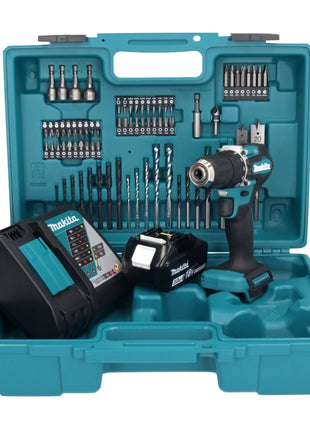 Makita DDF 487 RF1X1 taladro atornillador inalámbrico 18 V 40 Nm sin escobillas + 1x batería 3,0 Ah + cargador + set de accesorios 74 piezas + estuche