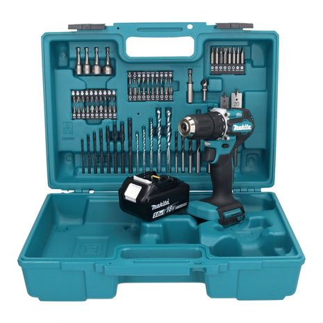 Makita DDF 487 T1X1 perceuse-visseuse sans fil 18 V 40 Nm sans balais + 1x batterie 5,0 Ah + jeu d'accessoires 74 pièces + mallette - sans chargeur