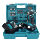 Makita DDF 487 RTX1 perceuse-visseuse sans fil 18 V 40 Nm sans balais + 2 batteries 5,0 Ah + chargeur + jeu d'accessoires 74 pièces + mallette