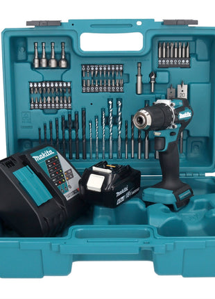 Makita DDF 487 RG1X1 taladro atornillador inalámbrico 18 V 40 Nm sin escobillas + 1x batería 6,0 Ah + cargador + set de accesorios 74 piezas + estuche