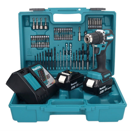 Makita DDF 487 RGX1 Akku Bohrschrauber 18 V 40 Nm Brushless + 2x Akku 6,0 Ah + Ladegerät + 74 tlg. Zubehörset + Koffer