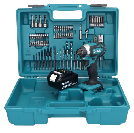 Makita DTD152F1X1 Visseuse à percussion sans fil 165Nm 18V 1/4" + 1x Batterie 5,0Ah + Coffret + Set d'accessoires, 74 pcs. - sans chargeur