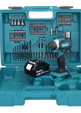 Makita DTD 152 G1X1 llave de impacto a batería 18 V 165 Nm 1/4" + 1x batería 6,0 Ah + set de accesorios 74 piezas + maletín - sin cargador