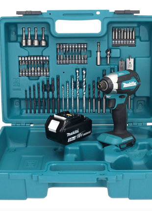 Makita DTD 153 F1X1 clé à chocs sans fil 18 V 170 Nm 1/4" sans balais + 1x batterie 3,0 Ah + jeu d'accessoires 74 pièces + mallette - sans chargeur