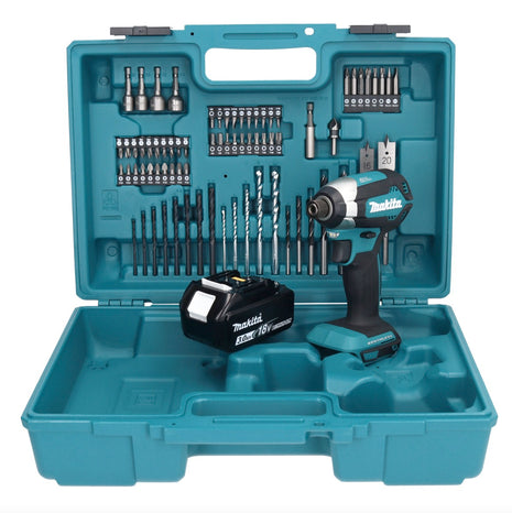 Makita DTD 153 F1X1 clé à chocs sans fil 18 V 170 Nm 1/4" sans balais + 1x batterie 3,0 Ah + jeu d'accessoires 74 pièces + mallette - sans chargeur