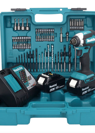 Llave de impacto a batería Makita DTD 153 RGX1 18 V 170 Nm 1/4" sin escobillas + 2x baterías 6,0 Ah + cargador + set de accesorios 74 piezas + estuche