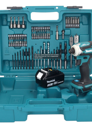 Makita DTD 171 F1X1 Akku Schlagschrauber 18 V 180 Nm 1/4" Brushless + 1x Akku 3,0 Ah + 74 tlg. Zubehörset + Koffer - ohne Ladegerät