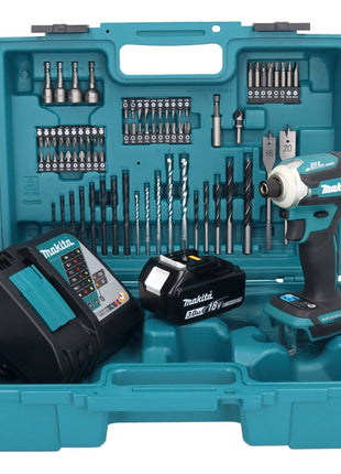 Makita DTD 171 RF1X1 Akku Schlagschrauber 18 V 180 Nm 1/4" Brushless + 1x Akku 3,0 Ah + Ladegerät + 74 tlg. Zubehörset + Koffer