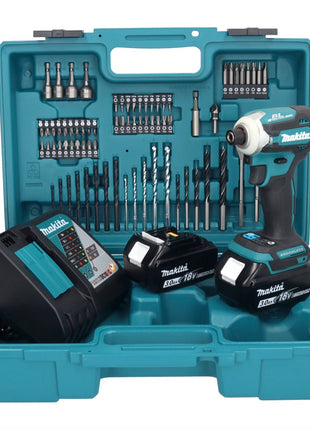 Makita DTD 171 RFX1 llave de impacto a batería 18 V 180 Nm 1/4" sin escobillas + 2x baterías 3,0 Ah + cargador + set de accesorios 74 piezas + estuche