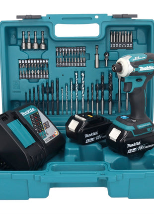 Llave de impacto a batería Makita DTD 171 RGX1 18 V 180 Nm 1/4" sin escobillas + 2x baterías 6,0 Ah + cargador + set de accesorios 74 piezas + estuche