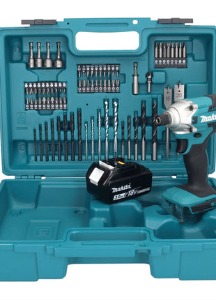 Makita DTD 156 F1X1 llave de impacto a batería 18 V 155 Nm 1/4" + 1x batería 3,0 Ah + set de accesorios 74 piezas + maletín - sin cargador