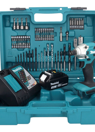 Makita DTD 156 RF1X1 llave de impacto a batería 18 V 155 Nm 1/4" + 1x batería 3,0 Ah + cargador + set de accesorios 74 piezas + estuche