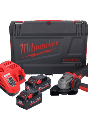 Amoladora angular a batería Milwaukee M18 FSAG125X-802X 18 V 125 mm sin escobillas + 2x baterías 8,0 Ah + cargador + caja HD