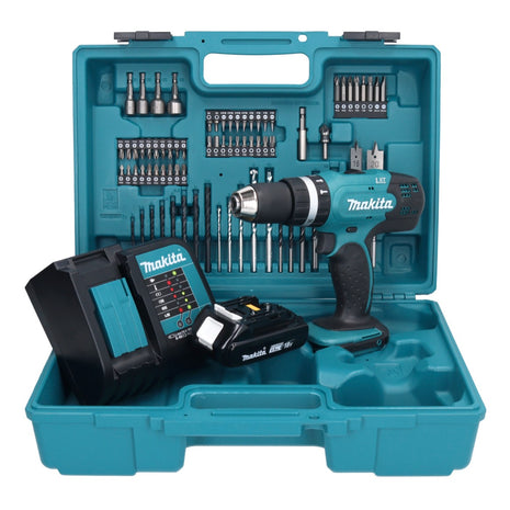 Makita DHP 453 SY1X1 Akku Schlagbohrschrauber 18 V 42 Nm + 1x Akku 1,5 Ah + Ladegerät + 74 tlg. Zubehörset + Koffer