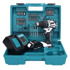 Makita DHP 484 SY1X1W taladro percutor inalámbrico 18 V 54 Nm sin escobillas blanco + 1x batería 1,5 Ah + cargador + set de accesorios 74 piezas + estuche