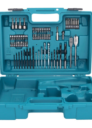 Makita DHP 484 SY1X1W taladro percutor inalámbrico 18 V 54 Nm sin escobillas blanco + 1x batería 1,5 Ah + cargador + set de accesorios 74 piezas + estuche