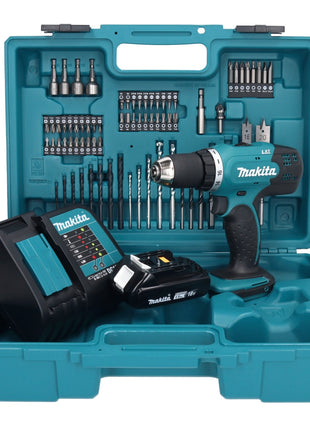 Makita DDF 453 SY1X1 perceuse-visseuse sans fil 18 V 42 Nm + 1x batterie 1,5 Ah + chargeur + jeu d'accessoires 74 pièces + mallette