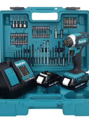 Makita DTD 152 SYX1 clé à chocs sans fil 18 V 165 Nm 1/4" + 2x batteries 1,5 Ah + chargeur + jeu d'accessoires 74 pièces + mallette