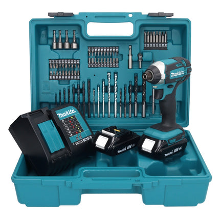 Makita DTD 152 SYX1 llave de impacto inalámbrica 18 V 165 Nm 1/4" + 2x baterías 1,5 Ah + cargador + set de accesorios 74 piezas + estuche