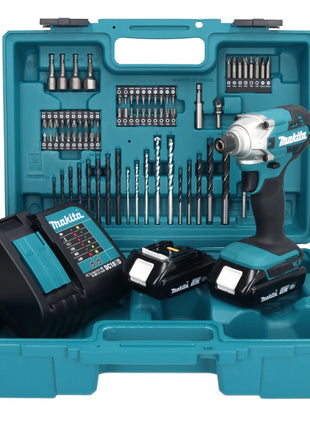 Makita DTD 156 SYX1 llave de impacto inalámbrica 18 V 155 Nm 1/4" + 2x baterías 1,5 Ah + cargador + set de accesorios 74 piezas + estuche