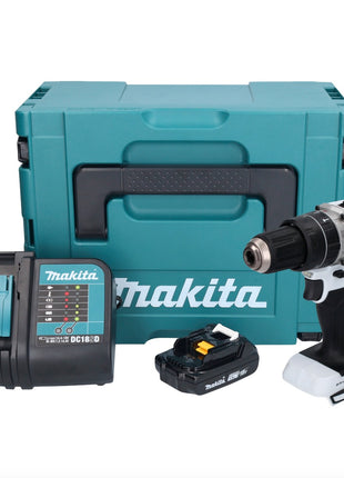 Makita DHP 484 SY1J W Taladro percutor inalámbrico 18 V 54 Nm sin escobillas blanco + 1x batería 1,5 Ah + cargador + Makpac