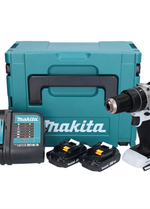 Makita DHP 484 SYJ W akumulatorowa wiertarka udarowa 18 V 54 Nm bezszczotkowa biała + 2x akumulator 1,5 Ah + ładowarka + Makpac