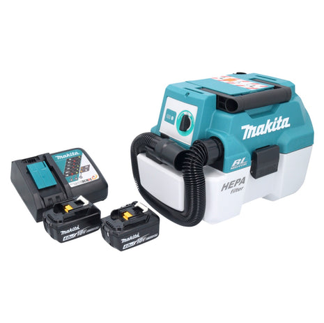 Aspirador inalámbrico Makita DVC 750 LRM LXT 18 V 67 mbar 7,5 l sin escobillas + 2x baterías 4,0 Ah + cargador